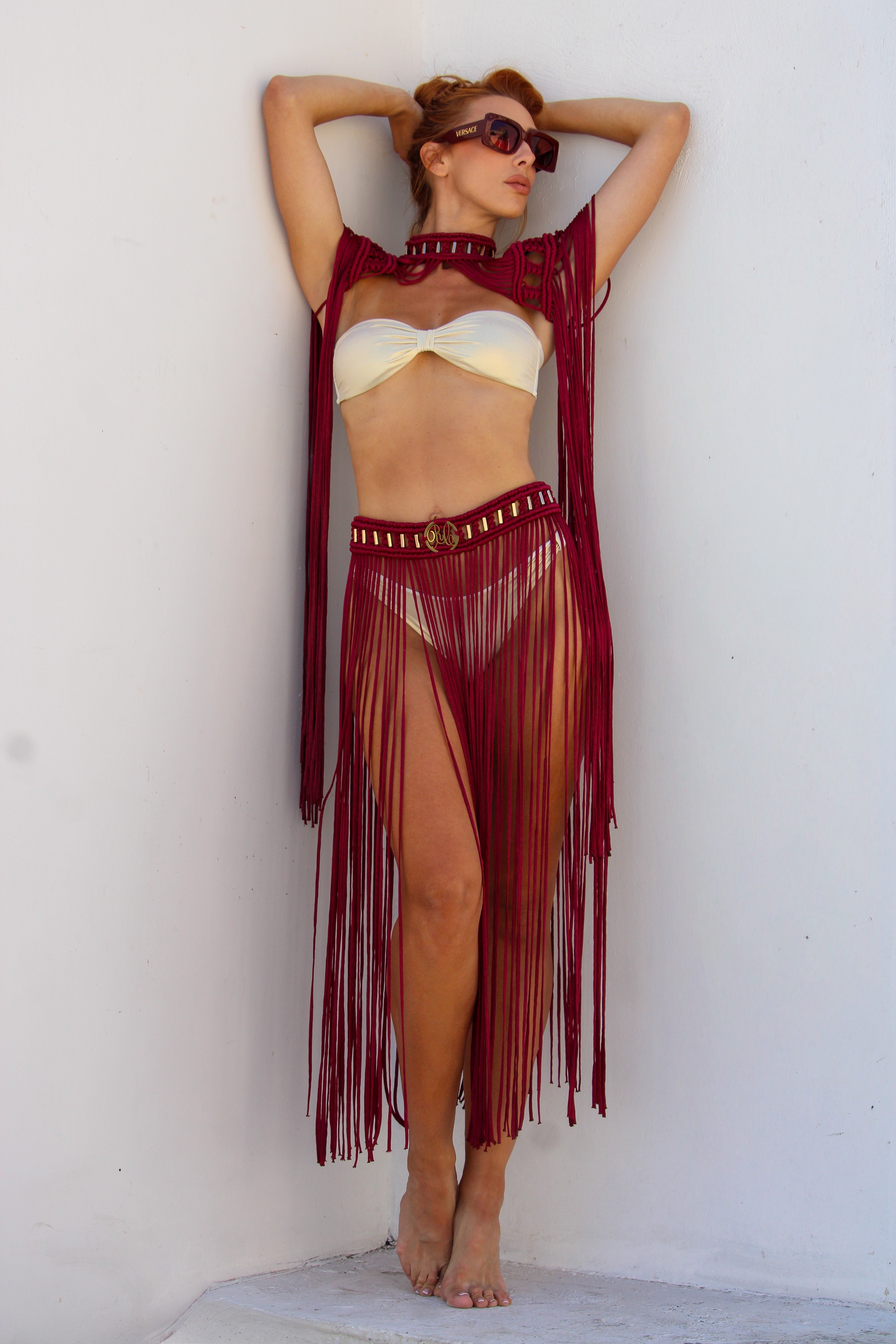 Black, Burgundy or Gold Two Piece Macrame Dress